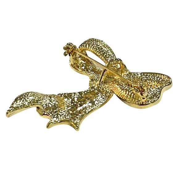 Festive Christmas Brooch Gold Setting Red Green Rhinestones Festive Bow Pendant - Picture 4 of 7